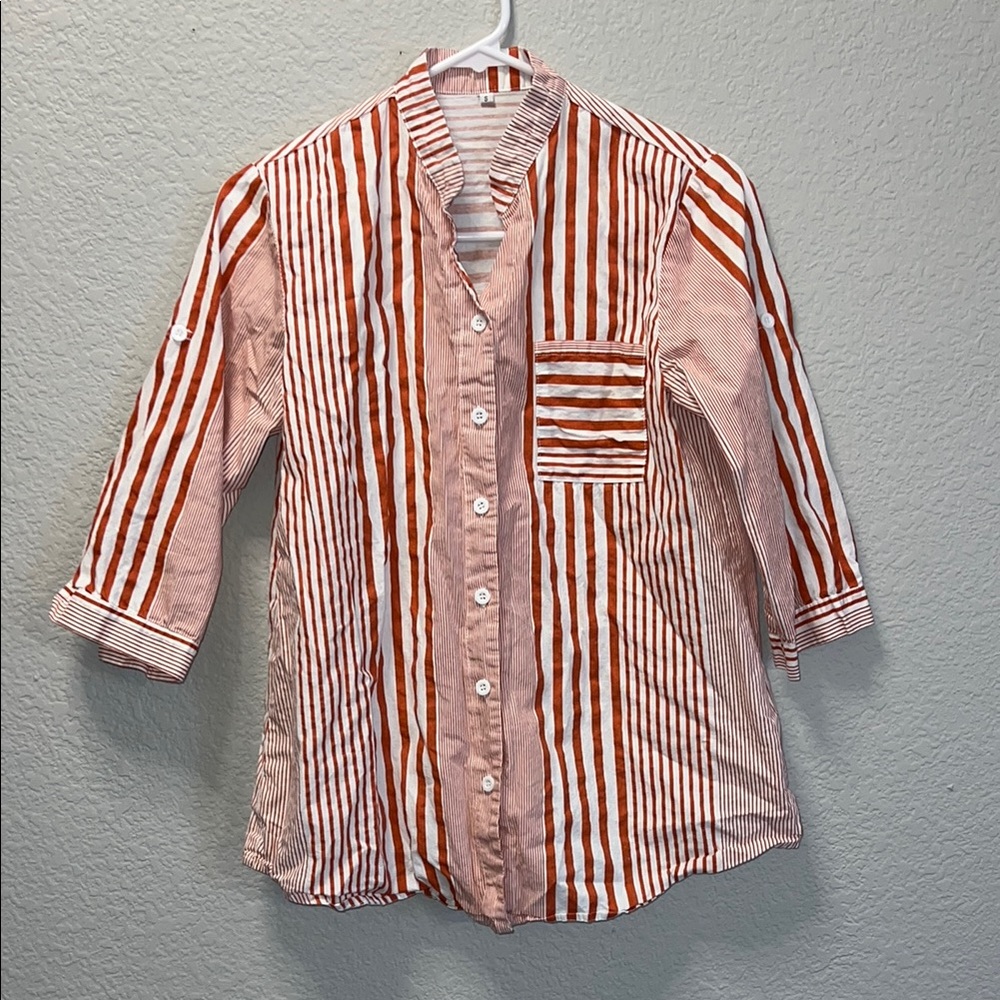 Striped Orange and White Button Down